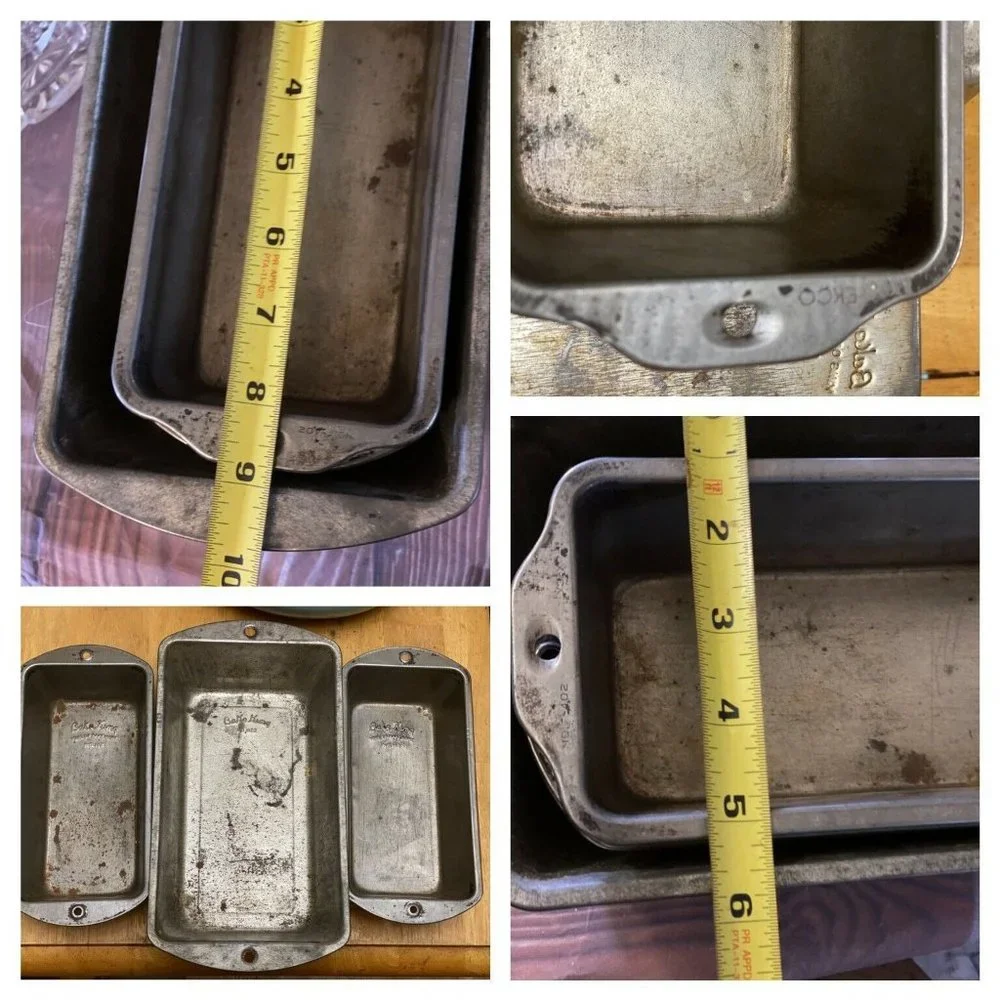 Vintage Bake King EKCO Tin Loaf Pan Set 3 Piece Farmhouse Rustic‎ Bakeware